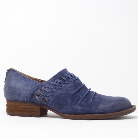 Born Shoes - Born Womens Katharina Shoes Blue Suede Woven Ruched Back Zip Ankle Booties 10M